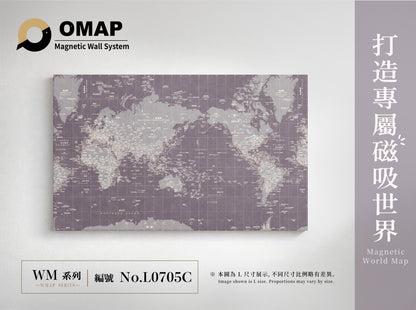 OMAP 知青系列磁吸世界地圖牆｜灰紫｜L0705C，中英雙語 L 尺寸展示
