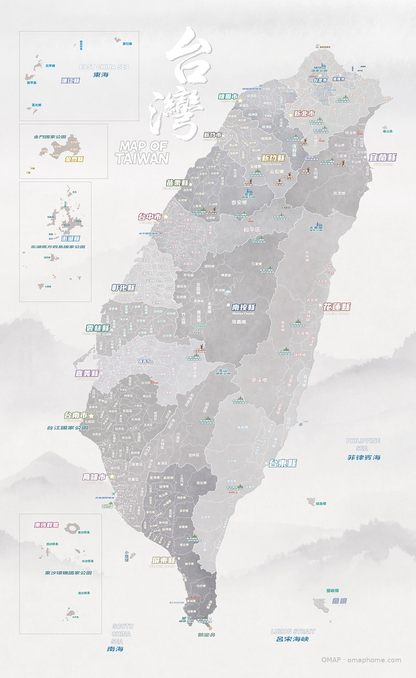 OMAP 鄉鎮探索・晨霧白磁吸台灣地圖原圖